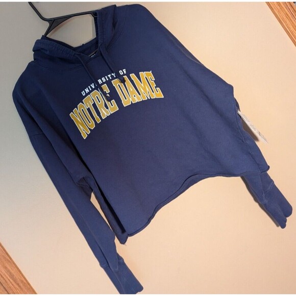 Notre Dame Crop Top Hoodie Womens Size X-Large Navy - New w/tags Zoozatz - Picture 3 of 15
